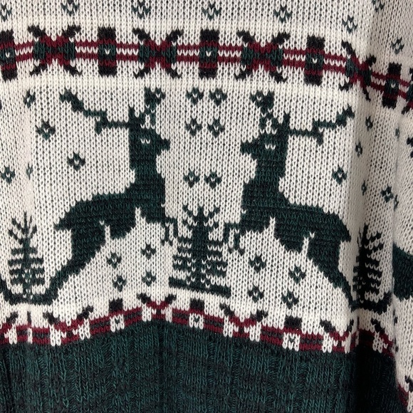 Vintage Unisex Sz Medium Green White Classic‎ Winter Deer Sweater Crew neck - Picture 5 of 7